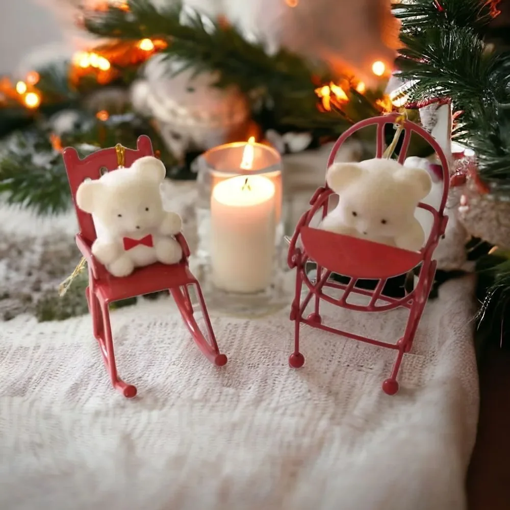 Avon Flocked Teddy Bear Ornament‎ Lot x 2 Red Metal Rocking Chair High Chair.